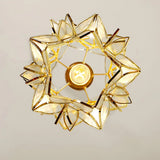 Capiz Shell Flower Sphere Pendant Light Brass Hanging Lamp for Dining Room