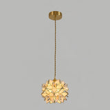 Capiz Shell Flower Sphere Pendant Light Brass Hanging Lamp for Dining Room