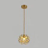Capiz Shell Flower Sphere Pendant Light Brass Hanging Lamp for Dining Room