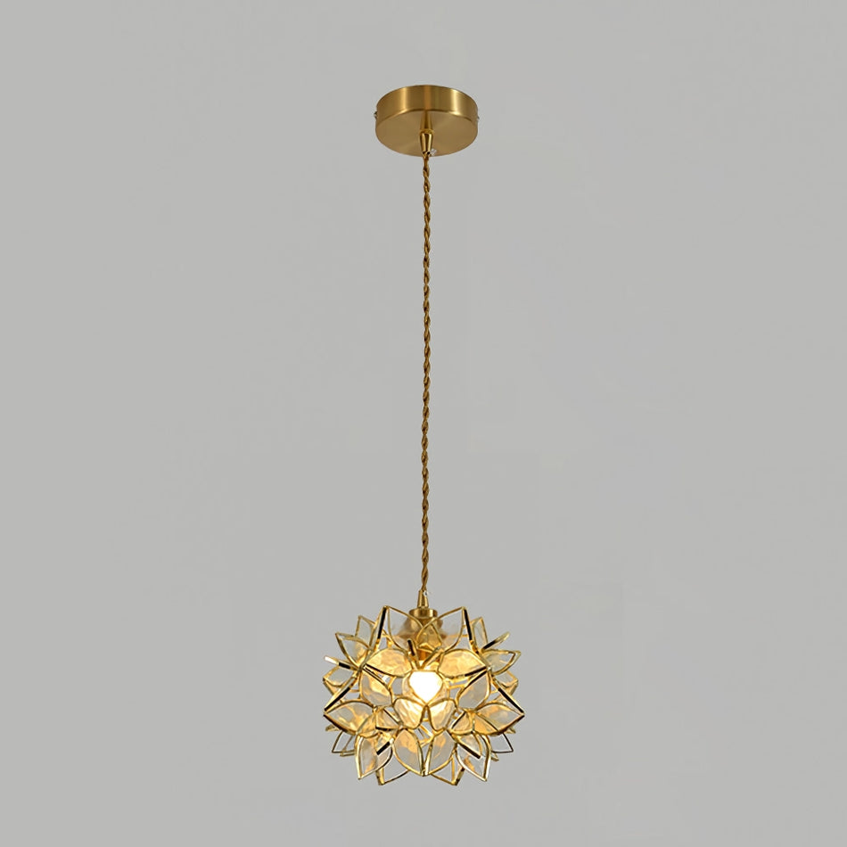 Capiz Shell Flower Sphere Pendant Light Brass Hanging Lamp for Dining Room