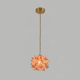 Capiz Shell Flower Sphere Pendant Light Brass Hanging Lamp for Dining Room