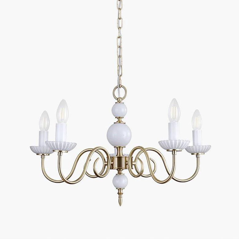 Carlita Contemporary Brass Chandelier with White Glass Shades for Dining Room