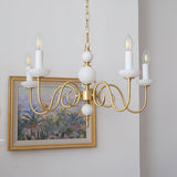 Carlita Contemporary Brass Chandelier with White Glass Shades for Dining Room