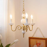 Carlita Contemporary Brass Chandelier with White Glass Shades for Dining Room