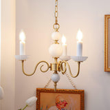 Carlita Contemporary Brass Chandelier with White Glass Shades for Dining Room