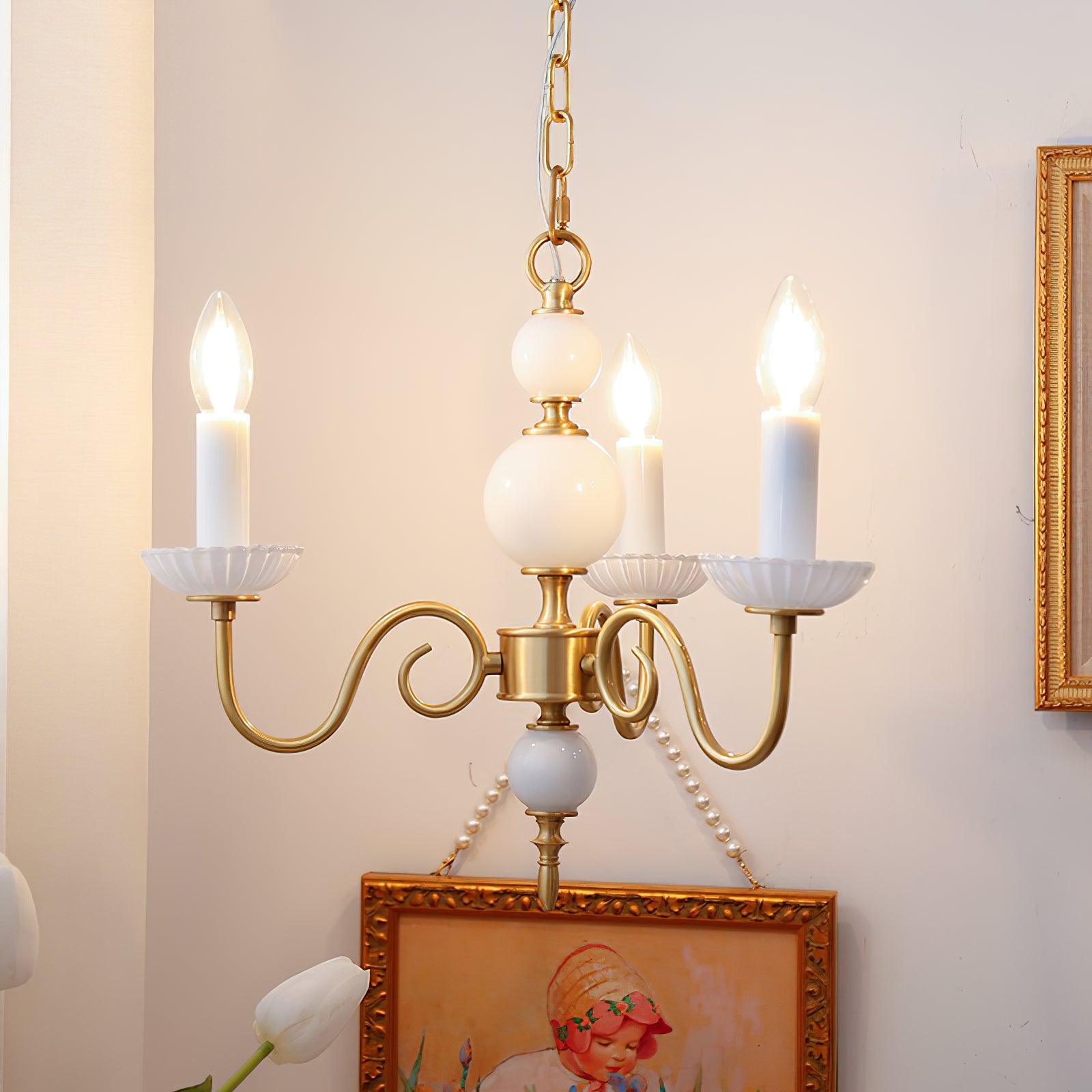 Carlita Contemporary Brass Chandelier with White Glass Shades for Dining Room