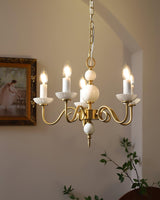 Carlita Contemporary Brass Chandelier with White Glass Shades for Dining Room