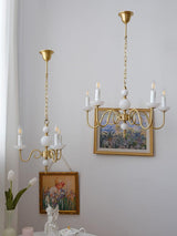 Carlita Contemporary Brass Chandelier with White Glass Shades for Dining Room