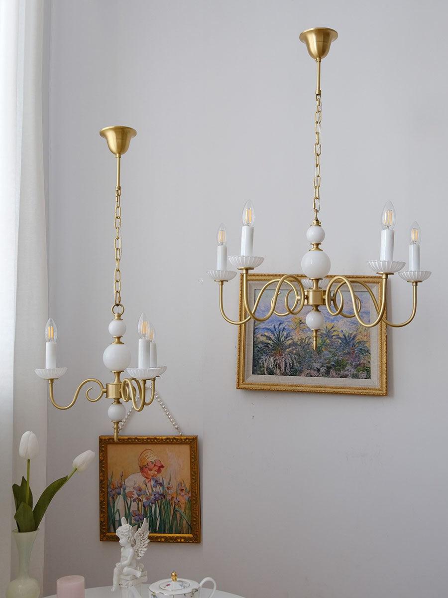 Carlita Contemporary Brass Chandelier with White Glass Shades for Dining Room