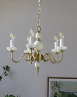 Carlita Contemporary Brass Chandelier with White Glass Shades for Dining Room
