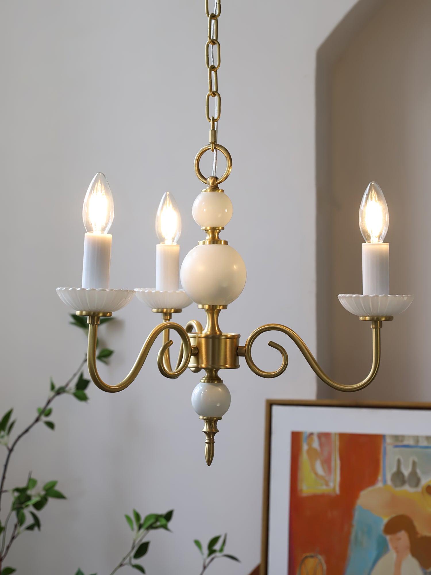 Carlita Contemporary Brass Chandelier with White Glass Shades for Dining Room