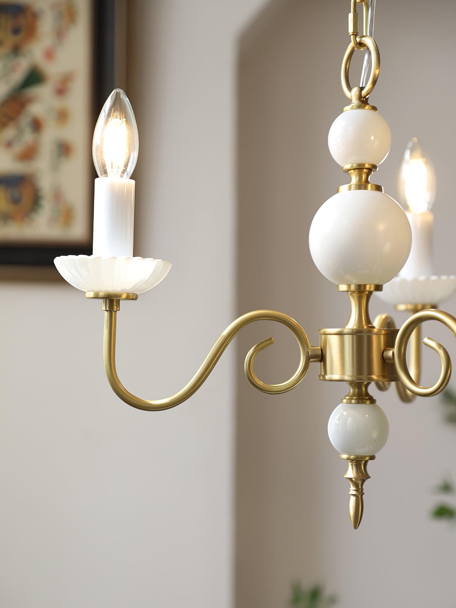 Carlita Contemporary Brass Chandelier with White Glass Shades for Dining Room