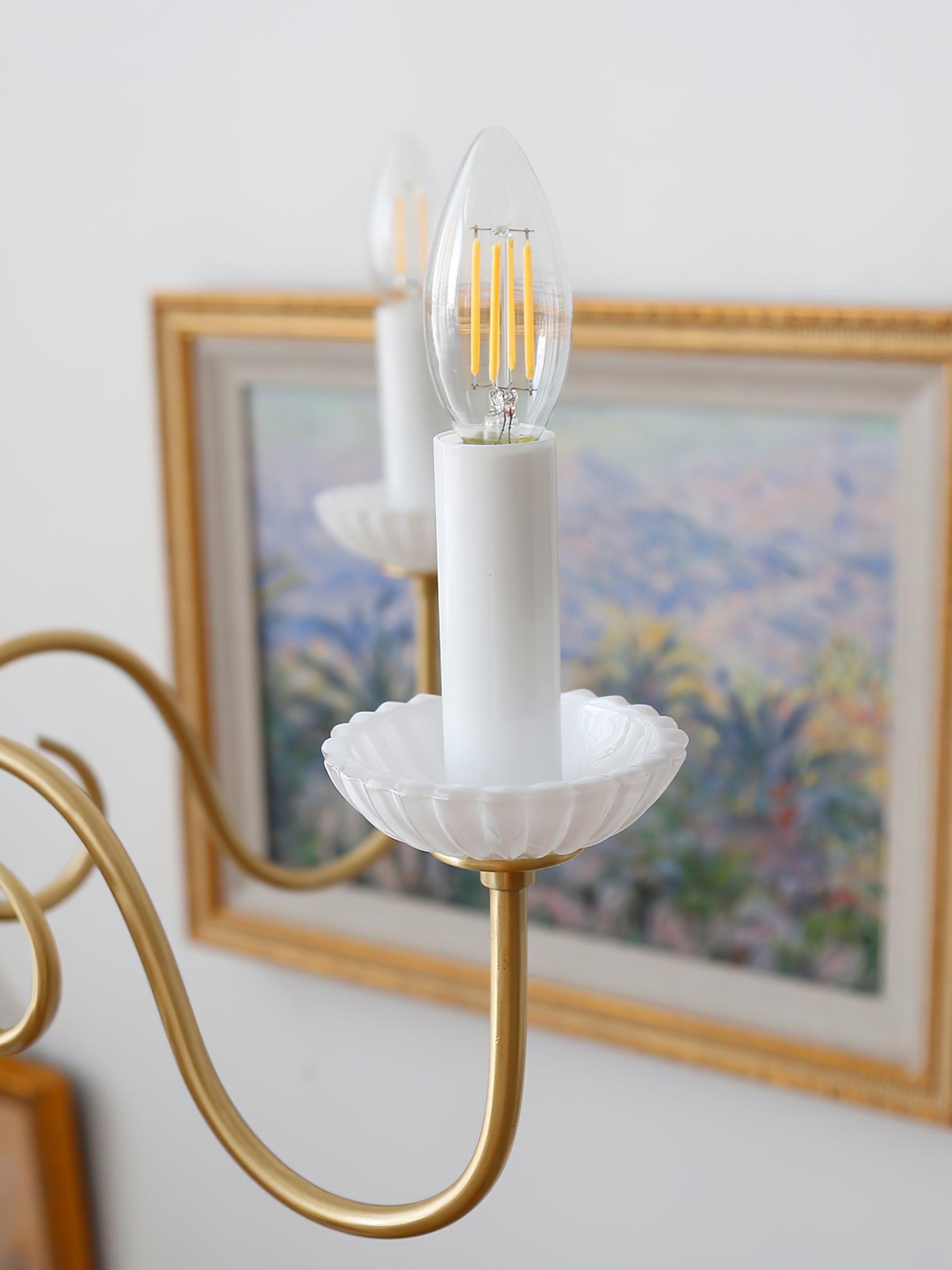 Carlita Contemporary Brass Chandelier with White Glass Shades for Dining Room