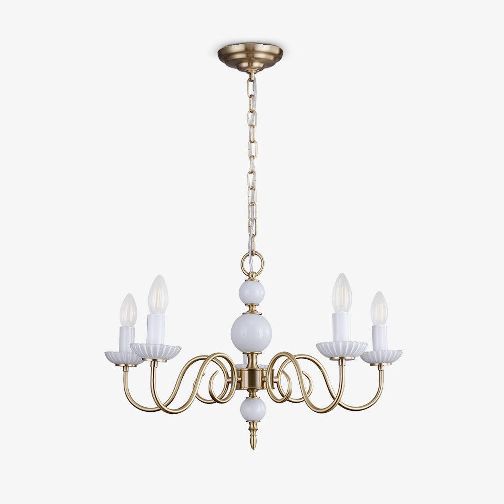 Carlita Contemporary Brass Chandelier with White Glass Shades for Dining Room