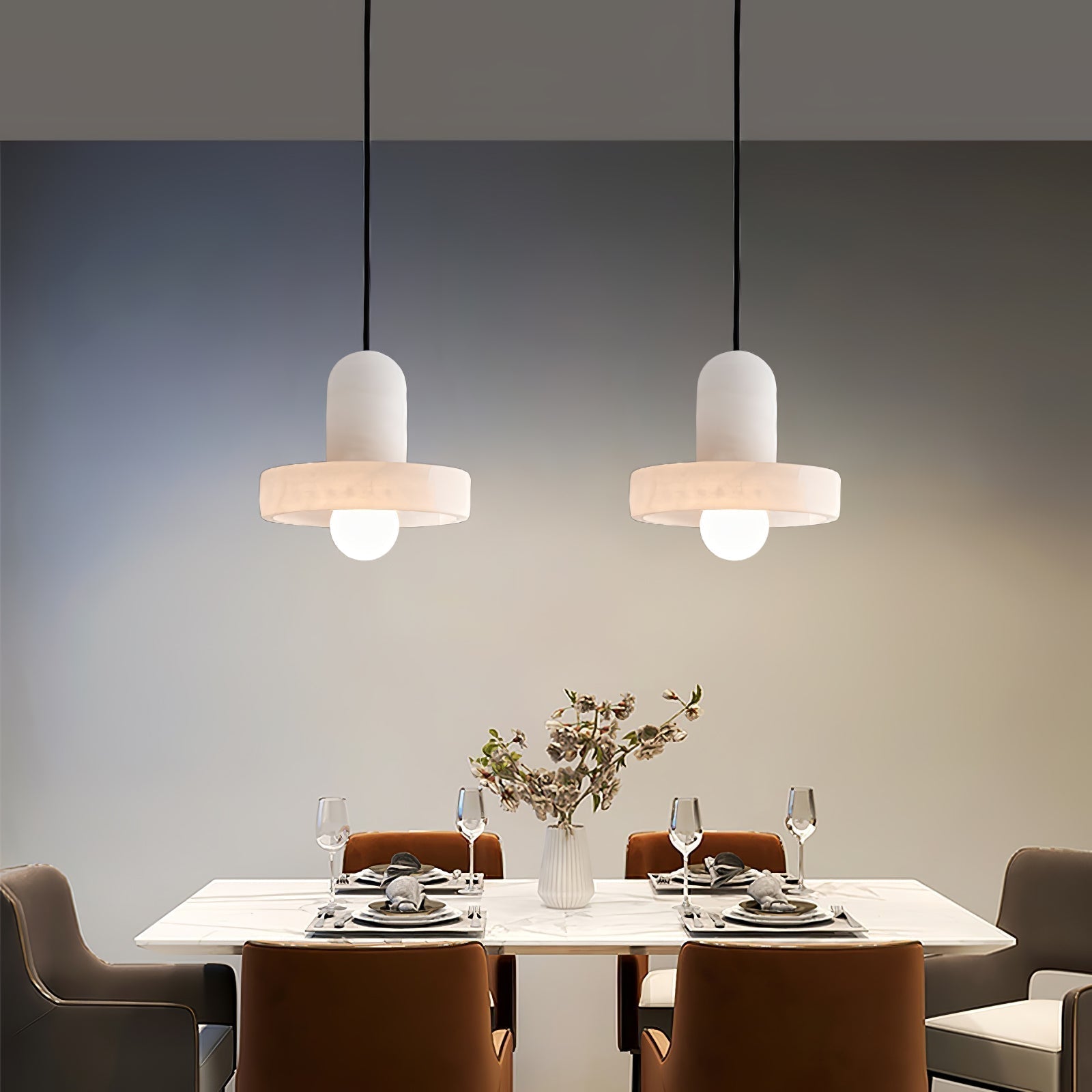 Carrara Alabaster Stone Pendant Lamp Modern White Marble Finish Indoor Hanging Light