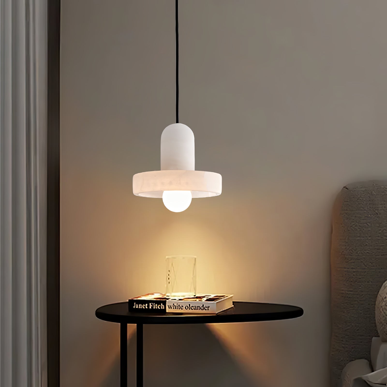 Carrara Alabaster Stone Pendant Lamp Modern White Marble Finish Indoor Hanging Light