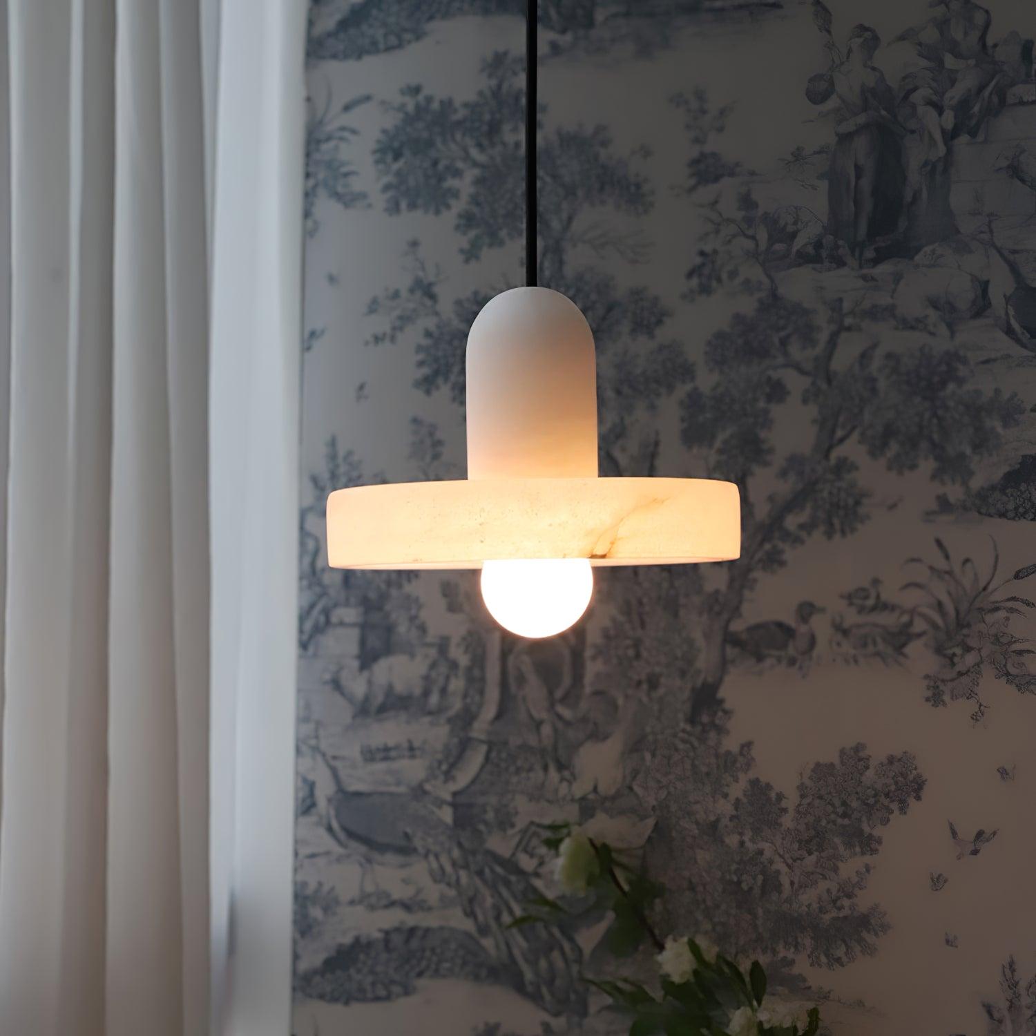 Carrara Alabaster Stone Pendant Lamp Modern White Marble Finish Indoor Hanging Light