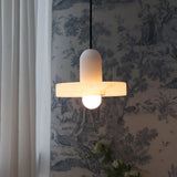 Carrara Alabaster Stone Pendant Lamp Modern White Marble Finish Indoor Hanging Light