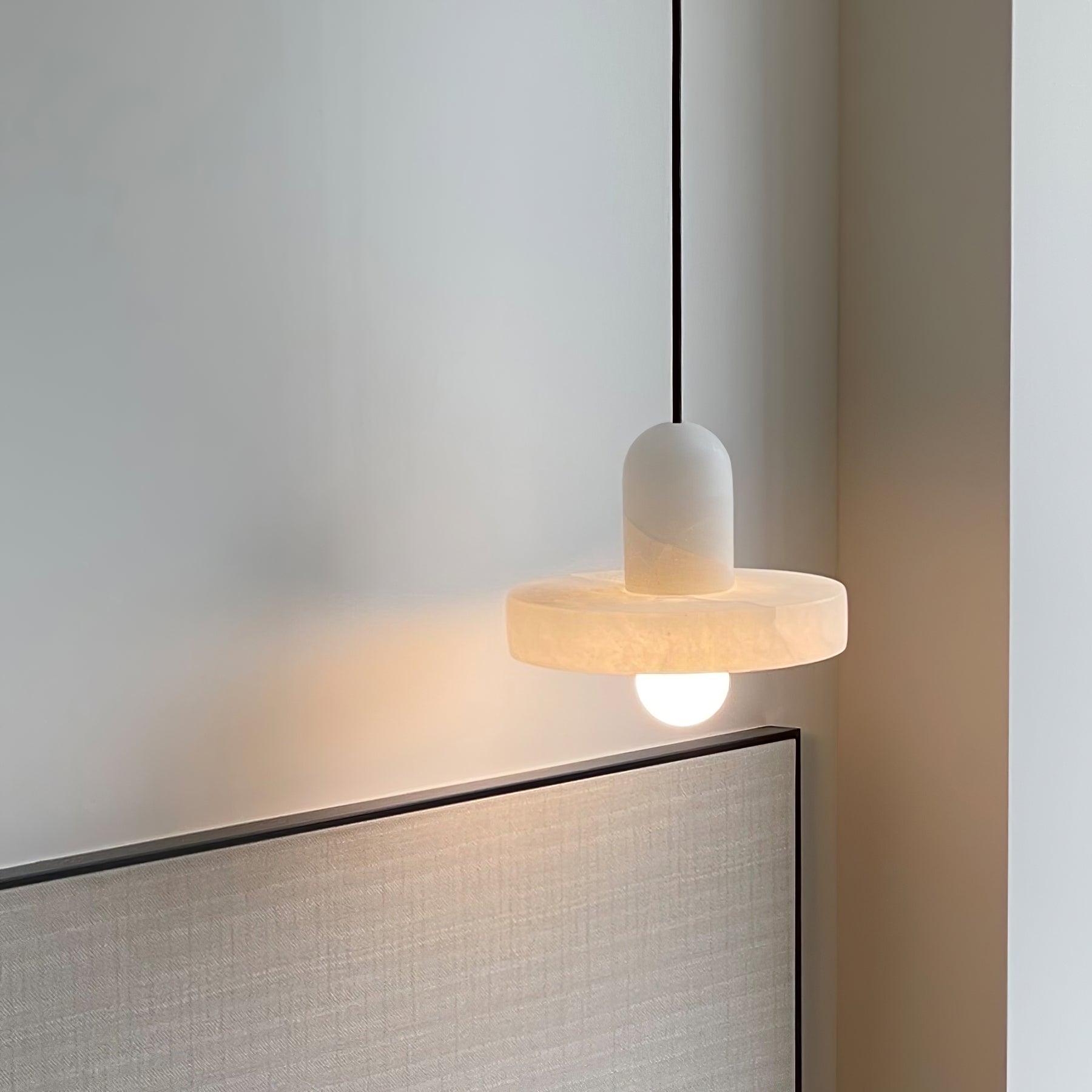 Carrara Alabaster Stone Pendant Lamp Modern White Marble Finish Indoor Hanging Light