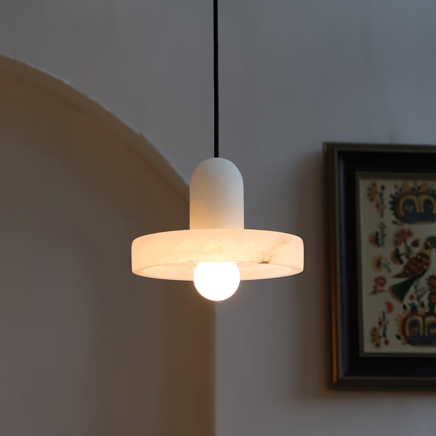 Carrara Alabaster Stone Pendant Lamp Modern White Marble Finish Indoor Hanging Light