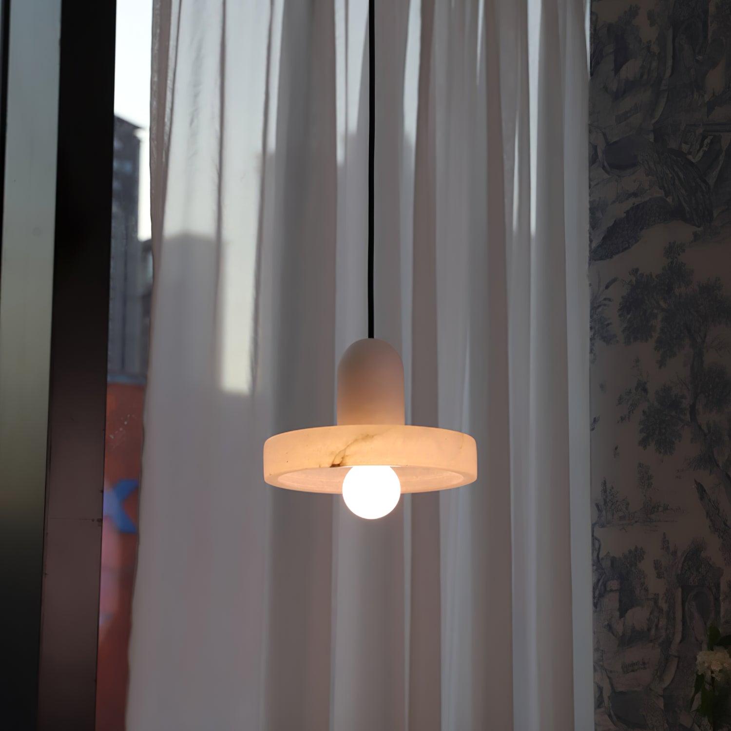 Carrara Alabaster Stone Pendant Lamp Modern White Marble Finish Indoor Hanging Light