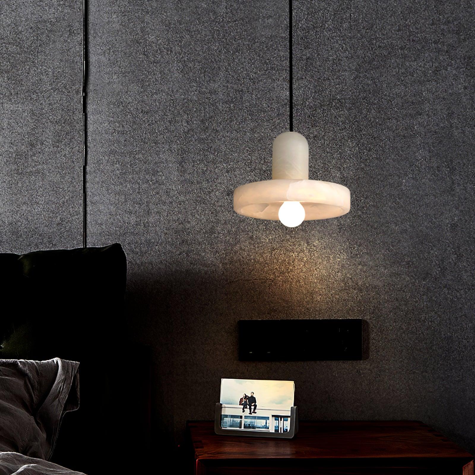 Carrara Alabaster Stone Pendant Lamp Modern White Marble Finish Indoor Hanging Light