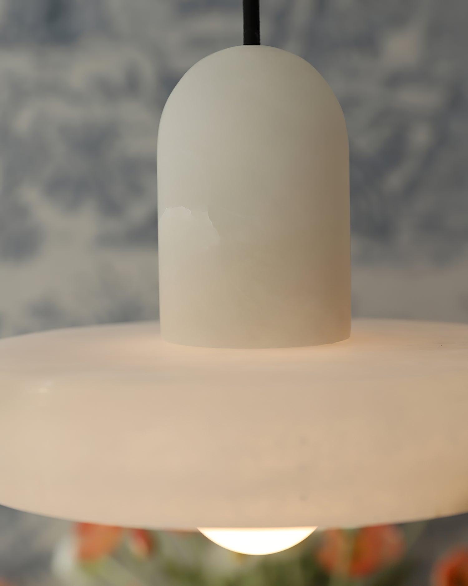 Carrara Alabaster Stone Pendant Lamp Modern White Marble Finish Indoor Hanging Light