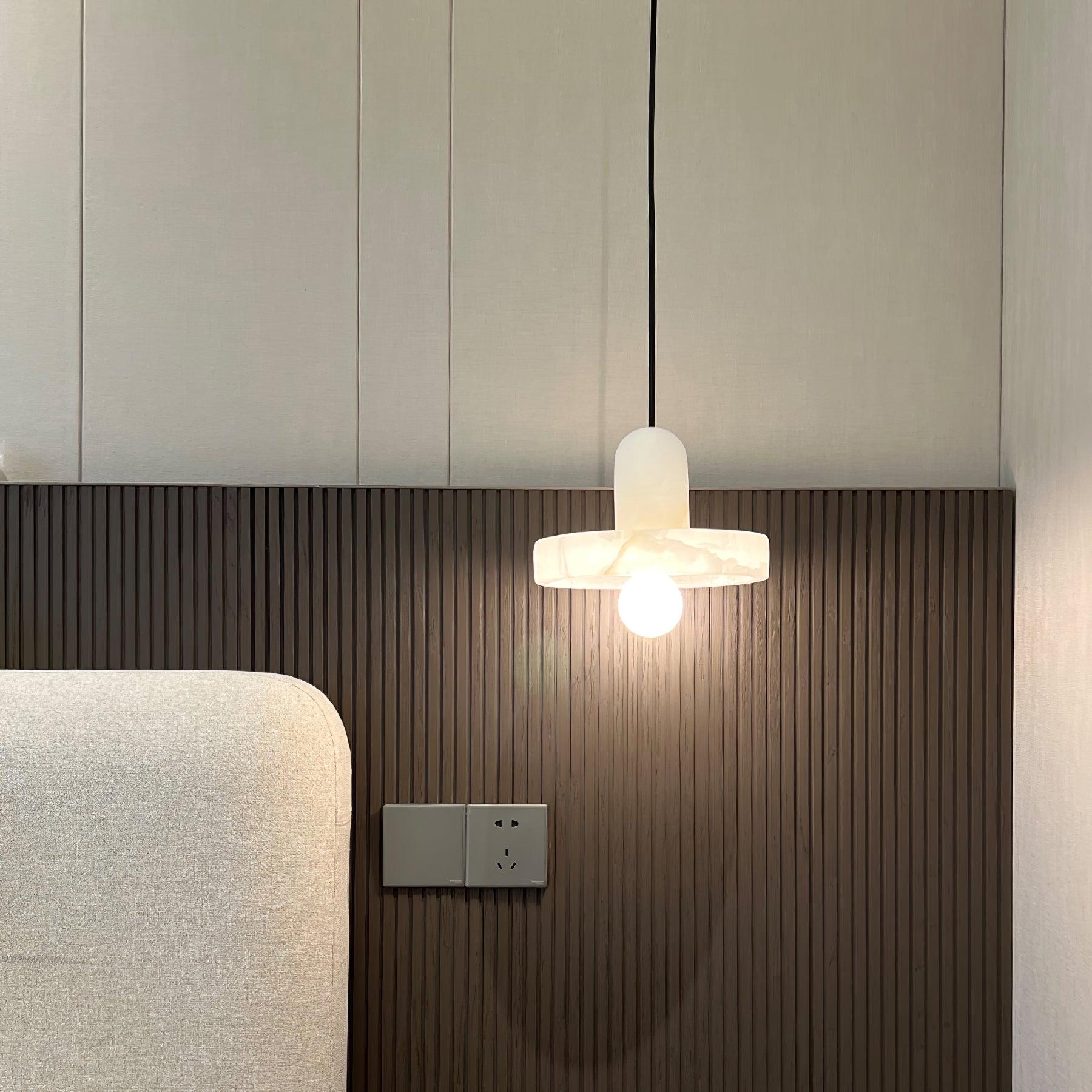Carrara Alabaster Stone Pendant Lamp Modern White Marble Finish Indoor Hanging Light