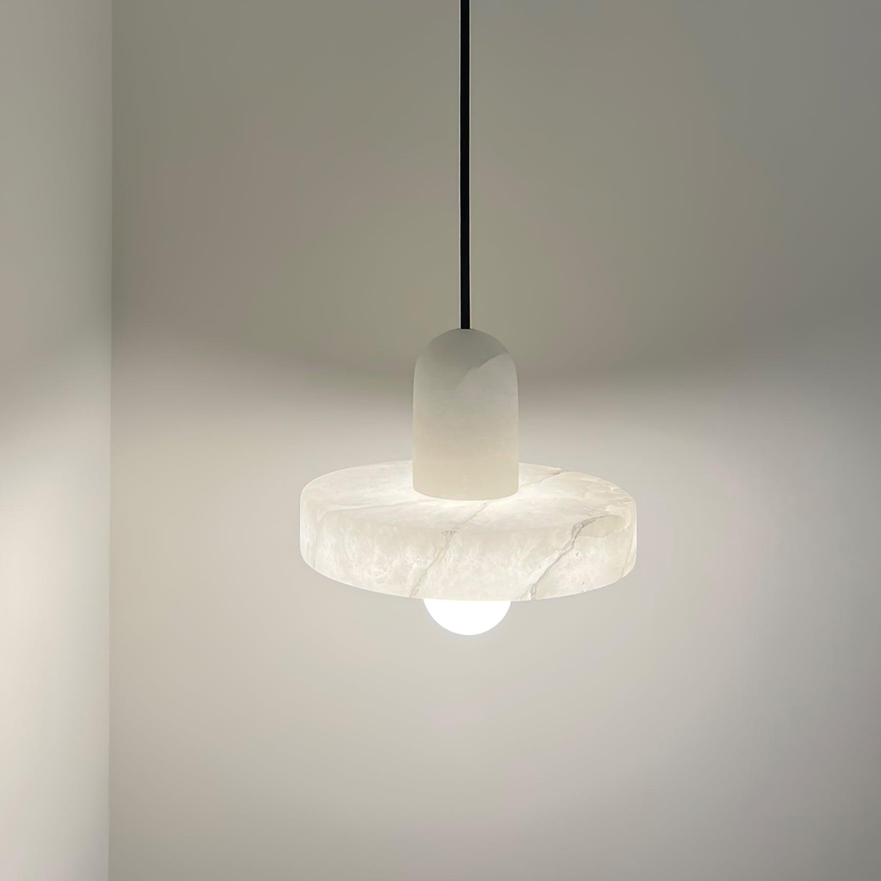Carrara Alabaster Stone Pendant Lamp Modern White Marble Finish Indoor Hanging Light
