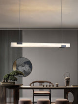Cary Alabaster Linear LED Pendant Light Brass Modern Long Bar Chandelier for Dining Room