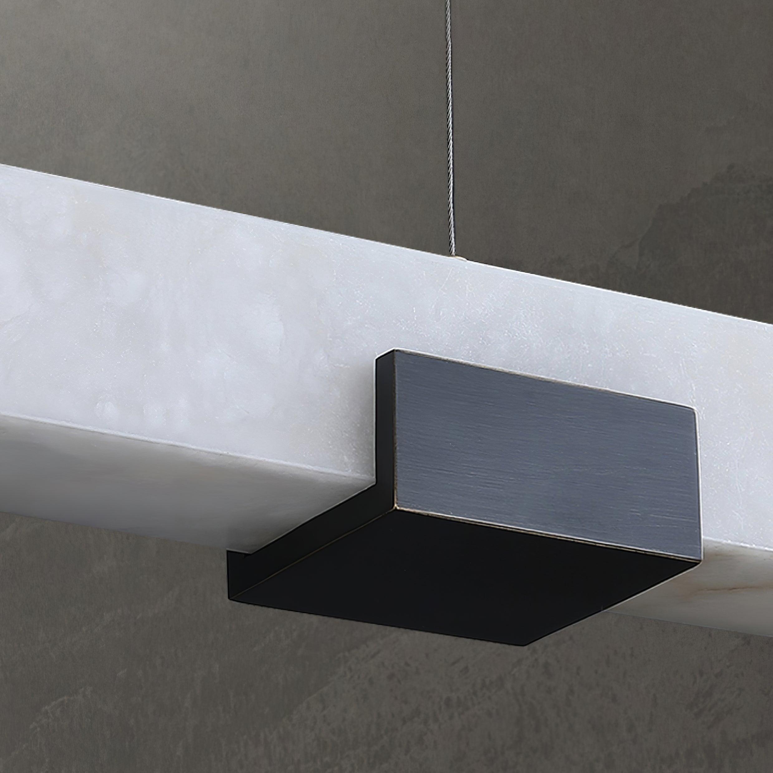 Cary Alabaster Linear LED Pendant Light Brass Modern Long Bar Chandelier for Dining Room