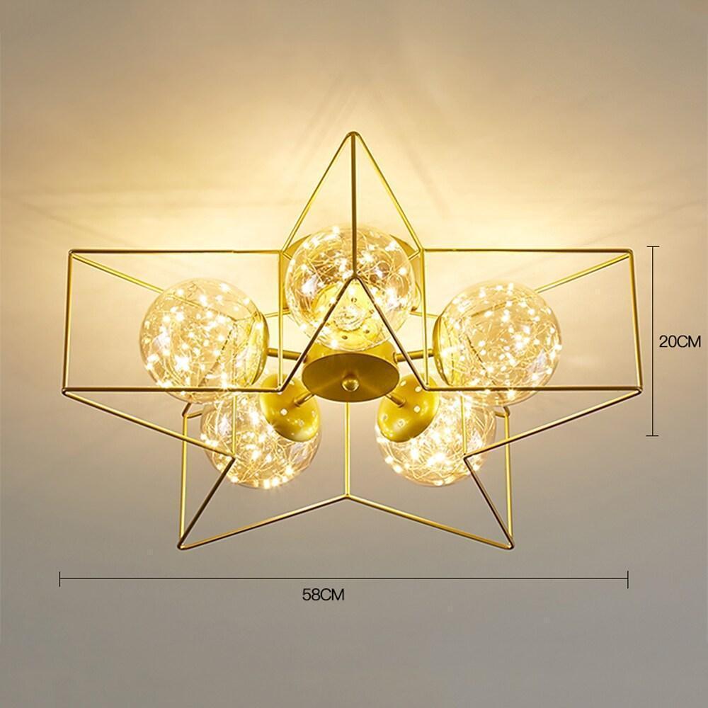 Modern Gold Star Shaped LED Ceiling Light 5 Light Geometric Flush Mount Fixture for Bedrooms
