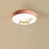 Cute Dog Pattern LED Flush Mount Ceiling Light Circular Metal Drum Fixture for Kids Bedroom