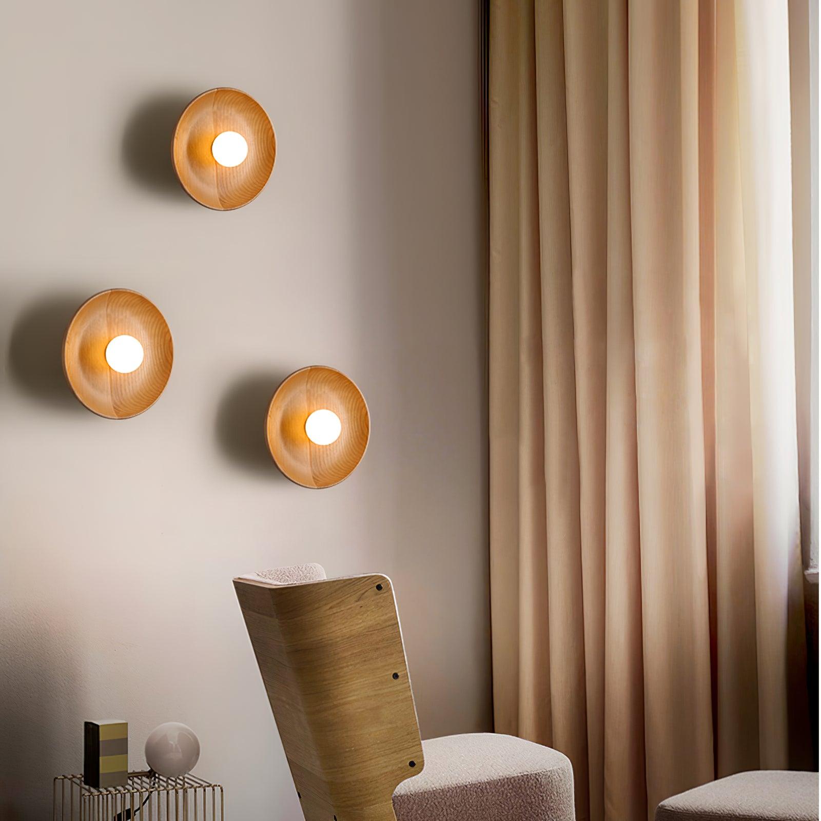 Centric Minimalist Wood Wall Lamp Set of Two Indoor Glass Sconce and Flush Mount Ceiling Light Fixture