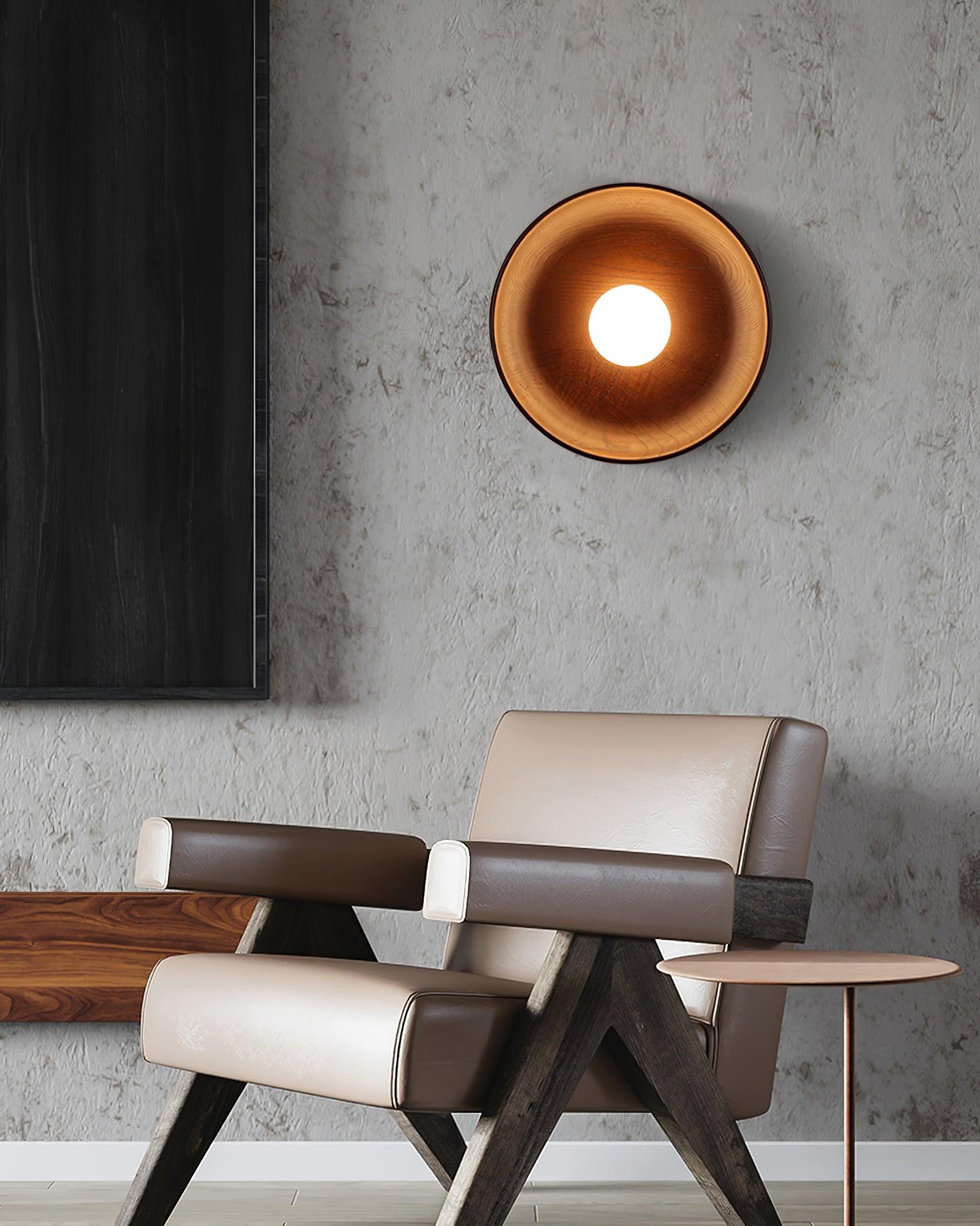 Centric Minimalist Wood Wall Lamp Set of Two Indoor Glass Sconce and Flush Mount Ceiling Light Fixture