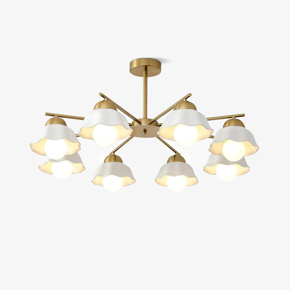 Ceramic Flower Shade Candelabrum Chandelier Elegant Brass Floral Ceiling Light