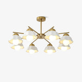 Ceramic Flower Shade Candelabrum Chandelier Elegant Brass Floral Ceiling Light