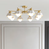 Ceramic Flower Shade Candelabrum Chandelier Elegant Brass Floral Ceiling Light