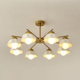 Ceramic Flower Shade Candelabrum Chandelier Elegant Brass Floral Ceiling Light