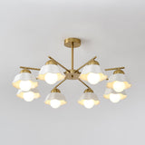 Ceramic Flower Shade Candelabrum Chandelier Elegant Brass Floral Ceiling Light