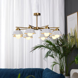 Ceramic Flower Shade Candelabrum Chandelier Elegant Brass Floral Ceiling Light