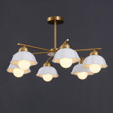 Ceramic Flower Shade Candelabrum Chandelier Elegant Brass Floral Ceiling Light
