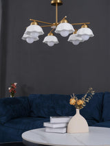 Ceramic Flower Shade Candelabrum Chandelier Elegant Brass Floral Ceiling Light