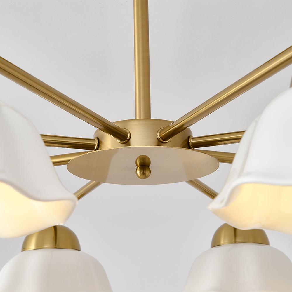 Ceramic Flower Shade Candelabrum Chandelier Elegant Brass Floral Ceiling Light