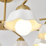 Ceramic Flower Shade Candelabrum Chandelier Elegant Brass Floral Ceiling Light
