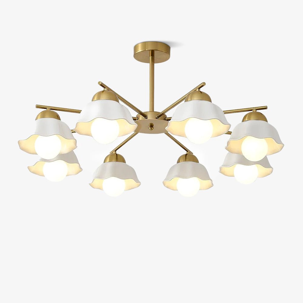 Ceramic Flower Shade Candelabrum Chandelier Elegant Brass Floral Ceiling Light