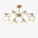 Ceramic Flower Shade Candelabrum Chandelier Elegant Brass Floral Ceiling Light