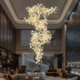 Ceramic Gingko Leaf Chandelier Luxury Branch Pendant Light Gold and White