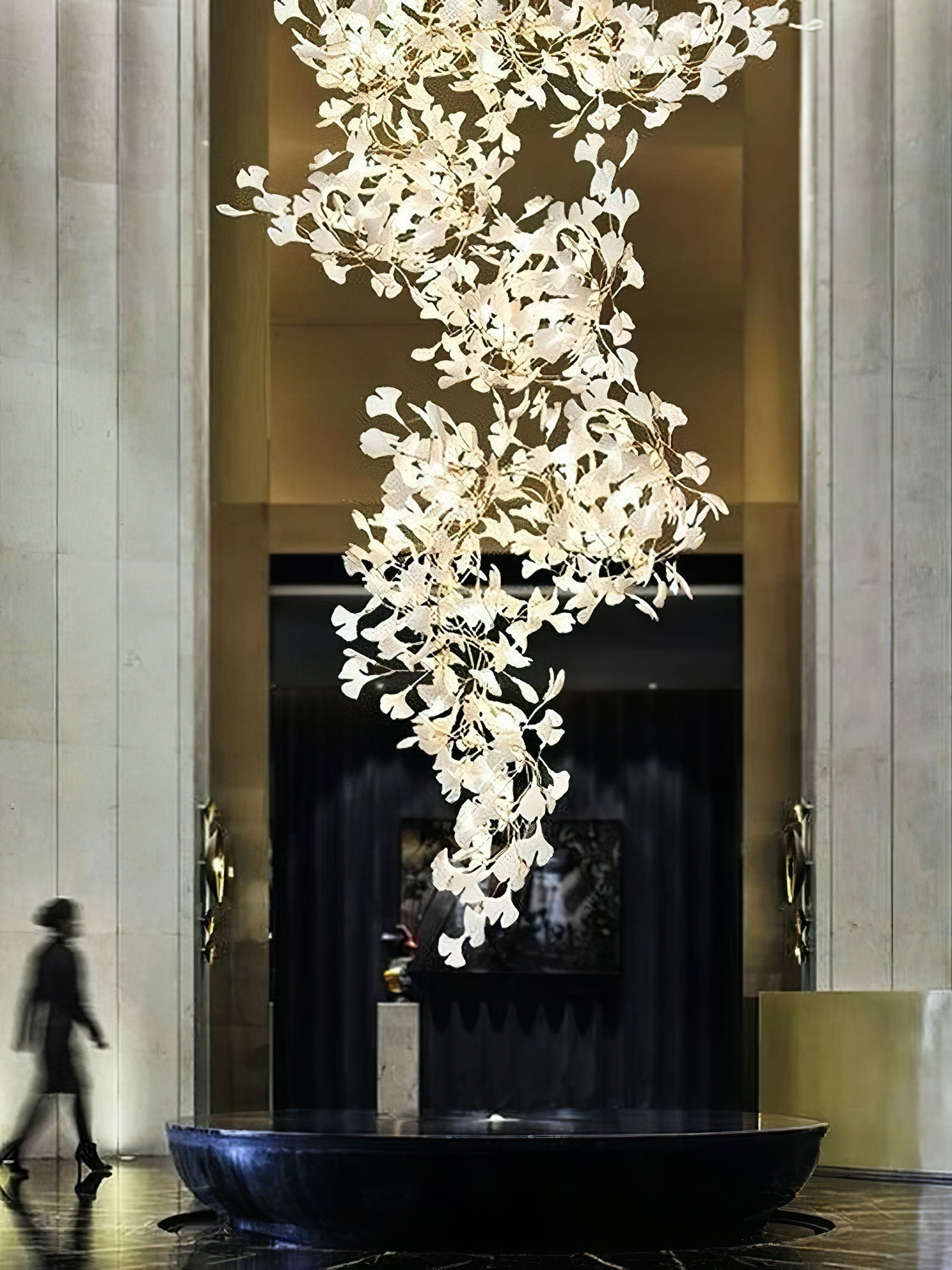 Ceramic Gingko Leaf Chandelier Luxury Branch Pendant Light Gold and White