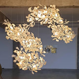 Ceramic Gingko Leaf Chandelier Luxury Branch Pendant Light Gold and White